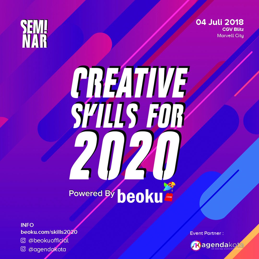 BeokuCom's tweet photo. Creative Skills for 2020 kini hadir bersama Beoku! Bersama dengan pembicara muda yang kreatif, membahas Revolusi Industri Teknologi yang akan datang.
Beli tiketnya di: https://t.co/47fGikTKwm
#beoku  #jualanonline #ecommerceindonesia #entrepreneurindonesia #teknoevent #seminar https://t.co/i94Wcwgypw
