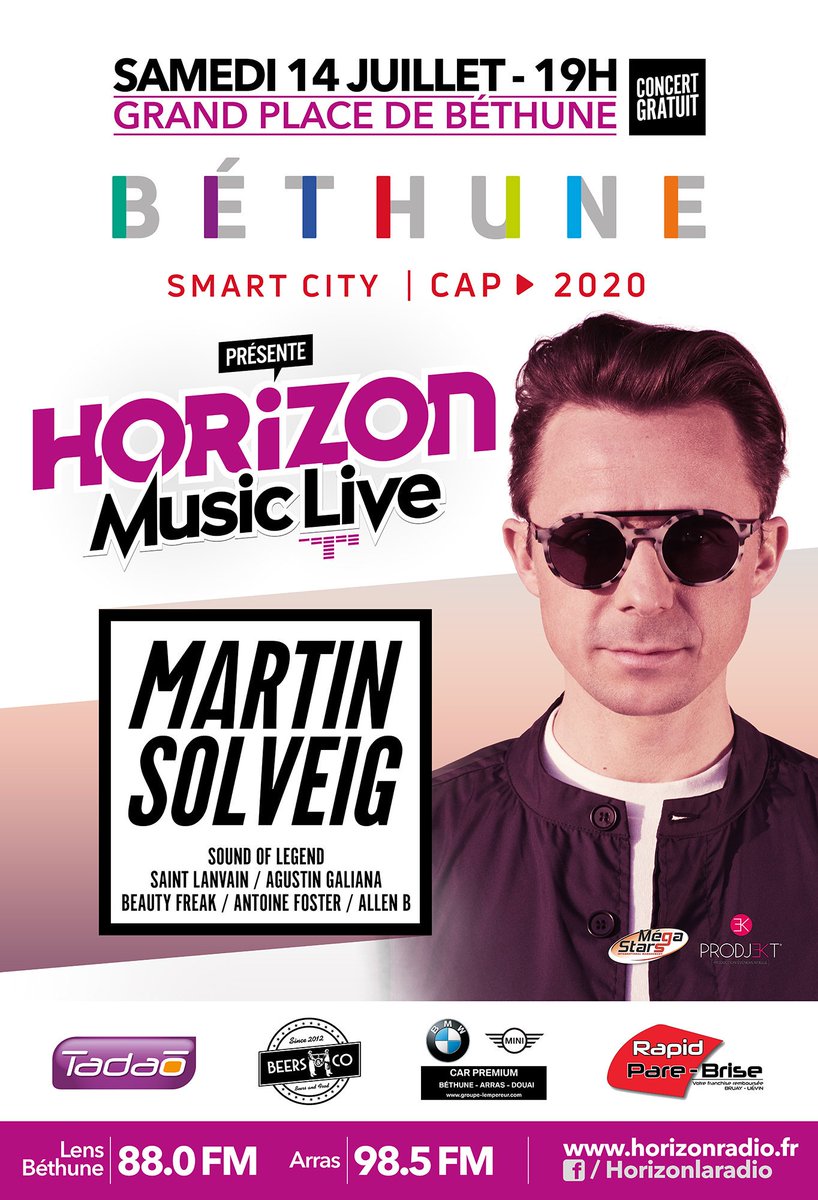 VilleBethune's tweet photo. Le 14 juillet la Grand place de Béthune se transformera à nouveau en l une des plus grande discothèque à ciel ouverte avec le #Horizonmusiclive et @martinsolveig  #martinsolveig #soundoflegend #saintlanvain #augustingaliana #beautyfreak #antoinefoster #allenB https://t.co/uUvjroaojm