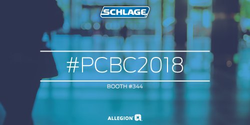 AllegionUS's tweet image. Attending #PCBC2018 in San Francisco this June? Stop by @Schlage_Locks  booth #344 to learn more about how our solutions enhance the style of a home, keep it safe and even make it smarter!