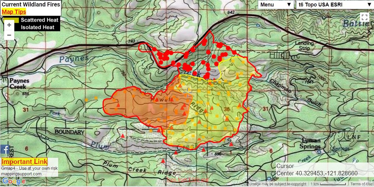 MappingSupport's tweet image. Google + GIS map #LaneFire.  Monday a.m. 3,717 acres per infrared analysis by fire staff.  Want legend? Need help? Click "Map tips".  To change basemap click the “t6 topo...” button.  Map link: mappingsupport.com/p/gmap4.php?ll… #geospatial