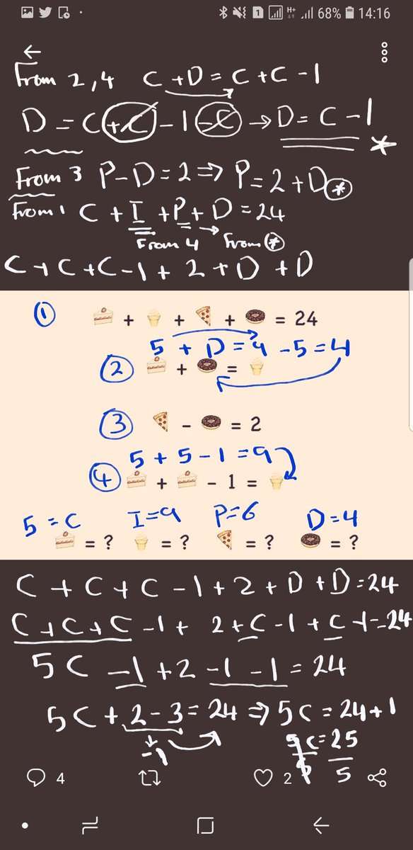 sarah_in01's tweet photo. @Versace70 الخلاصة ان:
🍕=6 🍩=4🍦=9 🍰=5 https://t.co/Fe039Revvr