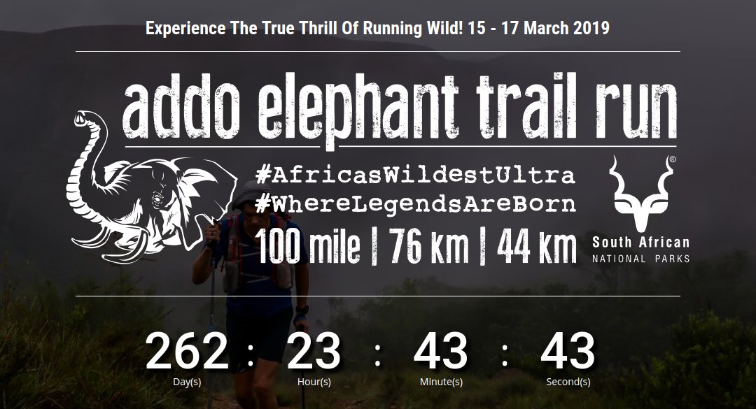 262 days to go to #AfricasWildestUltra Early bird pricing now in effect. Will you be on the start line at #Addo2019? #Addo44 #Addo76 #Addo100 Enter now at addo.run <a href="/TRAILza/">TRAIL magazine 🇿🇦</a>