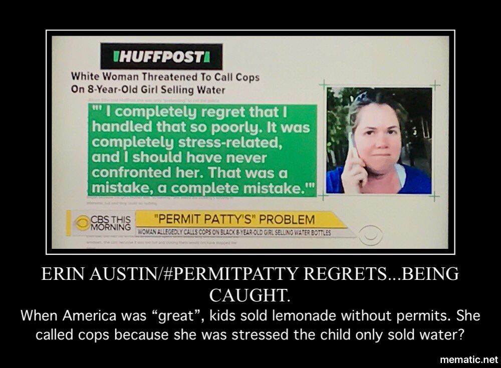 congosdad's tweet photo. @CBSThisMorning #PermitPatty only regrets that she got caught. Why are White people defaulting to calling #911 when Black people are just living? https://t.co/eT14jGP2vK #racematters #LivingWhileBlack #BeingWhileBlack https://t.co/La763X6lry