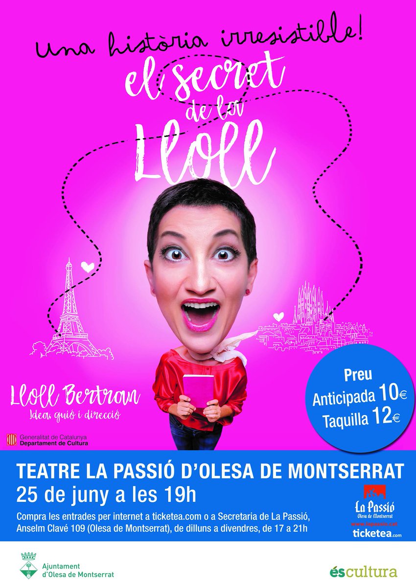 guiaonanem's tweet photo. EL SECRET DE LA #LLOLL
Teatre de Festa Major
📅 Dilluns 25 de juny
⏰19h
📍 a La Passió #Olesa @lapassio
📌 Més activitats a: https://t.co/6Gw1MsOwzH
#FMOlesa2018 @AjuntamentOlesa https://t.co/zjFXMSJ3v9