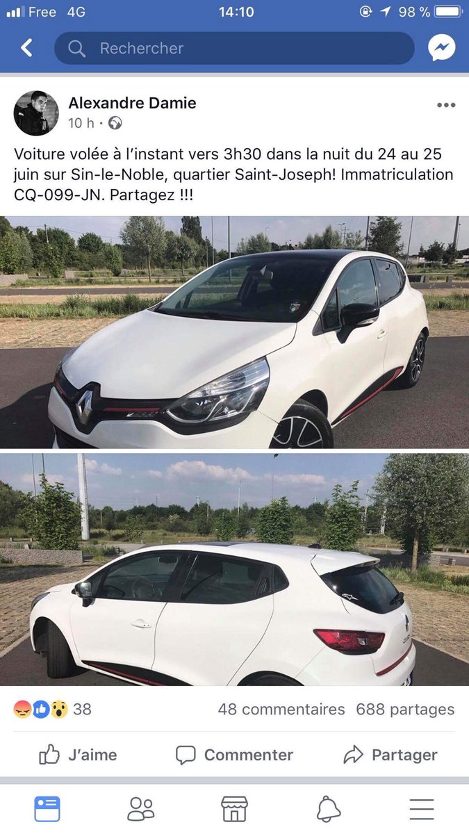 EstebanLRico's tweet photo. #RT SVP la voiture du copain de @TracyxDK à était volée cette nuit à Sin Le Noble près de Douai @villedouai https://t.co/tPc3FMPF4G