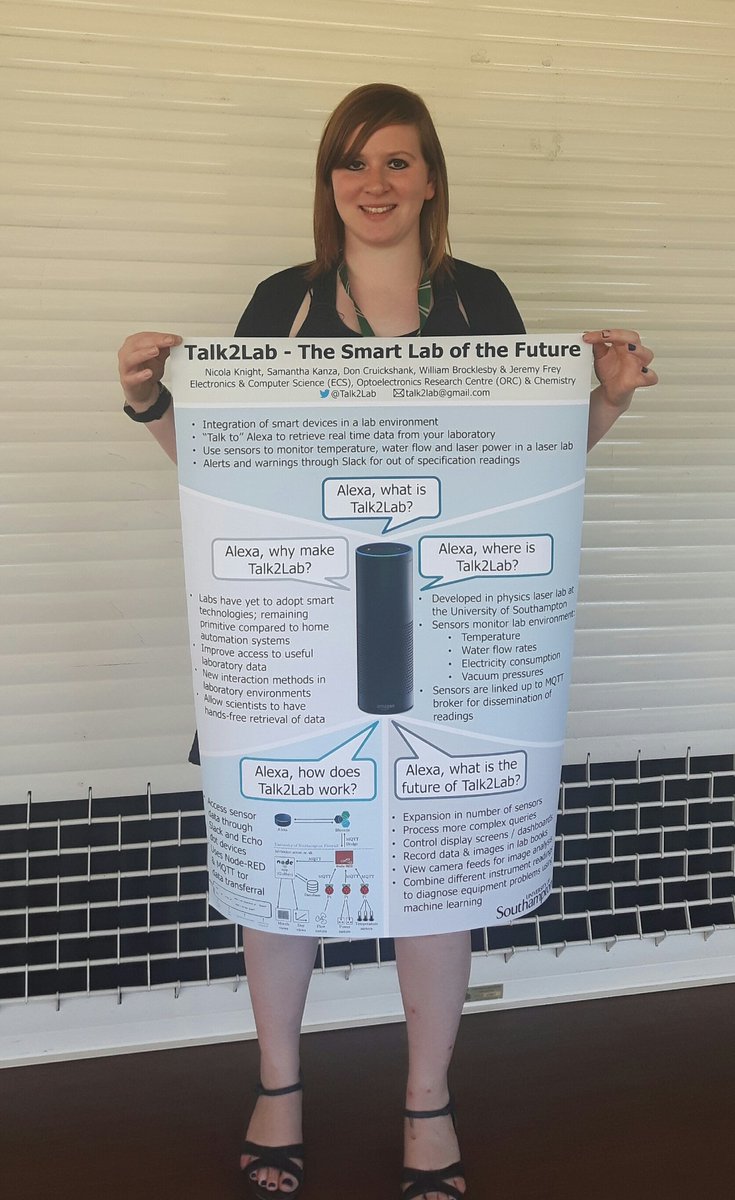 Talk2Lab's tweet photo. @SamiKanza and @njkknight with a sneak preview of our poster for @unisouthampton ECS Centre of Internet of Things and Pervasive Systems Launch! Come and see us tomorrow 2-4pm in the Hartley Suite to find out more about #talk2lab! #smartlab #IoT #labofthefuture #scienceandtech https://t.co/JJ4VOff1v8