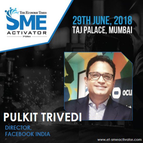 ET_Edge's tweet photo. We feel privileged to have Pulkit Trivedi, Director, Facebook India, as an eminent speaker at 3rd Edition of The Economic Times SME Activator Summit 2018. #ETSME
@facebook
Register now to be a part: https://t.co/8UPHlhhsw2 https://t.co/JMnVA9r6QA