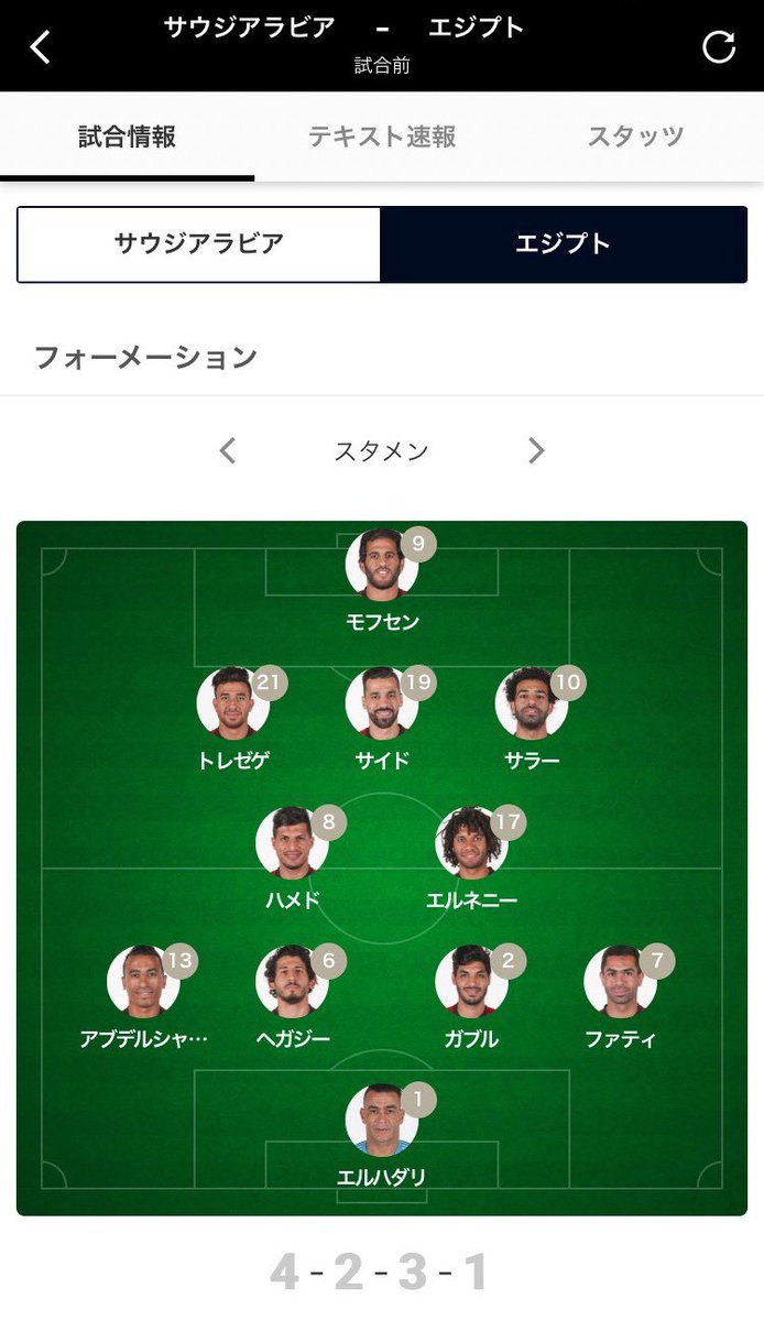 スポーツナビ サッカー編集部 W杯 グループa 23 00 サウジアラビア Vs エジプト 両チームのスタメンが発表 スポーツナビアプリなら 試合中のフォーメーション変更も詳しく見られる フォーメーションは予想です 速報はこちら