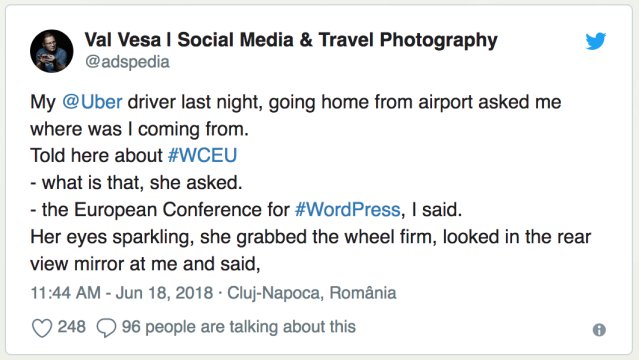 billjakeway's tweet photo. WordPress in Uber #WCEU https://t.co/HegbqMLJ2K https://t.co/iZTBgV77Jj