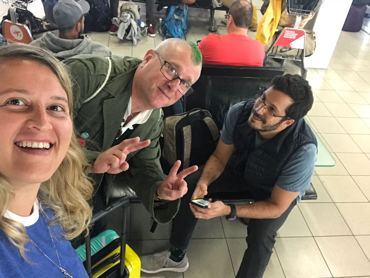 Accidental team reunion when , Hadar, Bruce and Eyal met by chance in the security line at Schipol airport. (No potatoes were seized.)