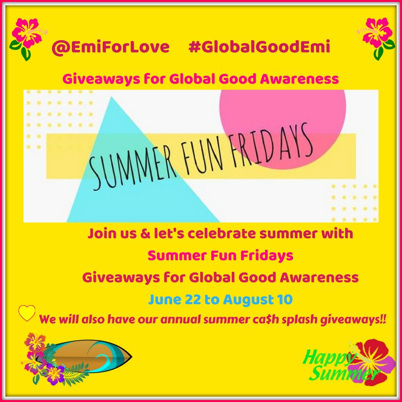 BetteH9's tweet photo. #Follow @EmiForLove 4 great Global Good Awareness Campaigns & Awesome #Giveaways like Tomorrow's 'International Day Against Drug Abuse & Illicit Trafficking Awareness Campaign' #UN #ListenFirst #GlobalGoodEmi, her #SummerFun #Friday #Giveaway series & Annual💰#SummerCashSplash💰 https://t.co/xu5M35eAo4