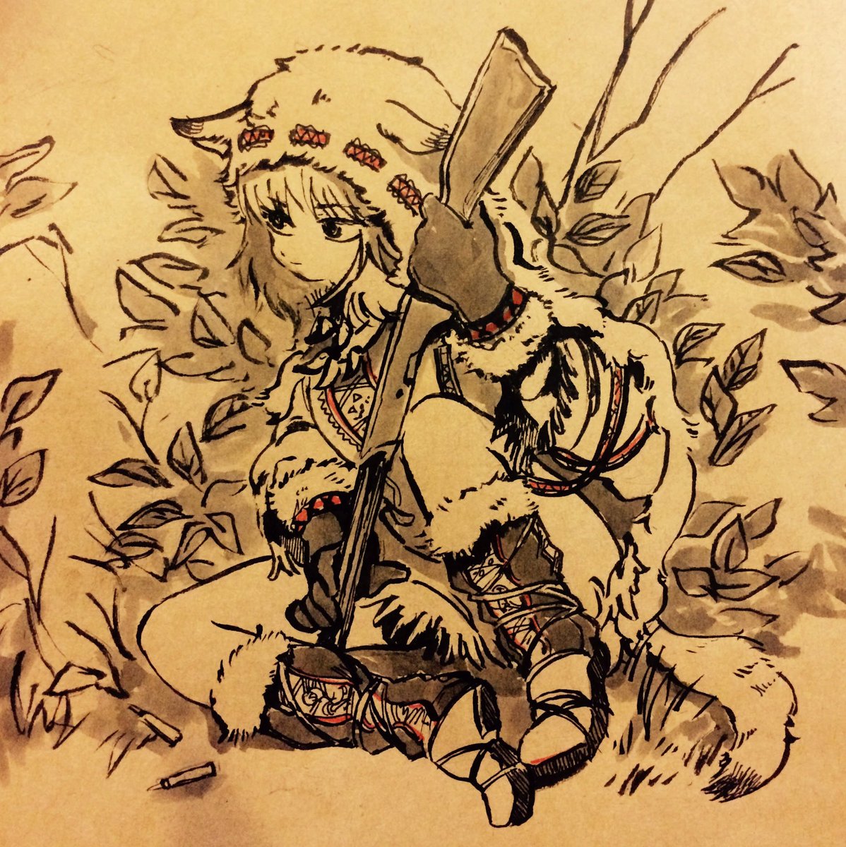 少し前に茶色っぽい紙に描いてたやつです 