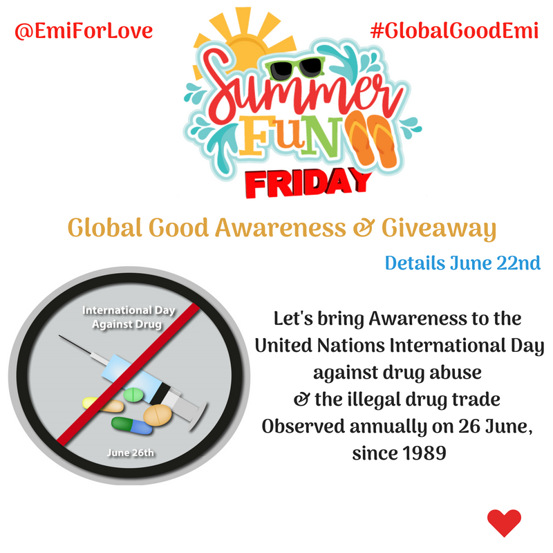 BetteH9's tweet photo. #Follow @EmiForLove 4 great Global Good Awareness Campaigns & Awesome #Giveaways like Tomorrow's 'International Day Against Drug Abuse & Illicit Trafficking Awareness Campaign' #UN #ListenFirst #GlobalGoodEmi, her #SummerFun #Friday #Giveaway series & Annual💰#SummerCashSplash💰 https://t.co/xu5M35eAo4