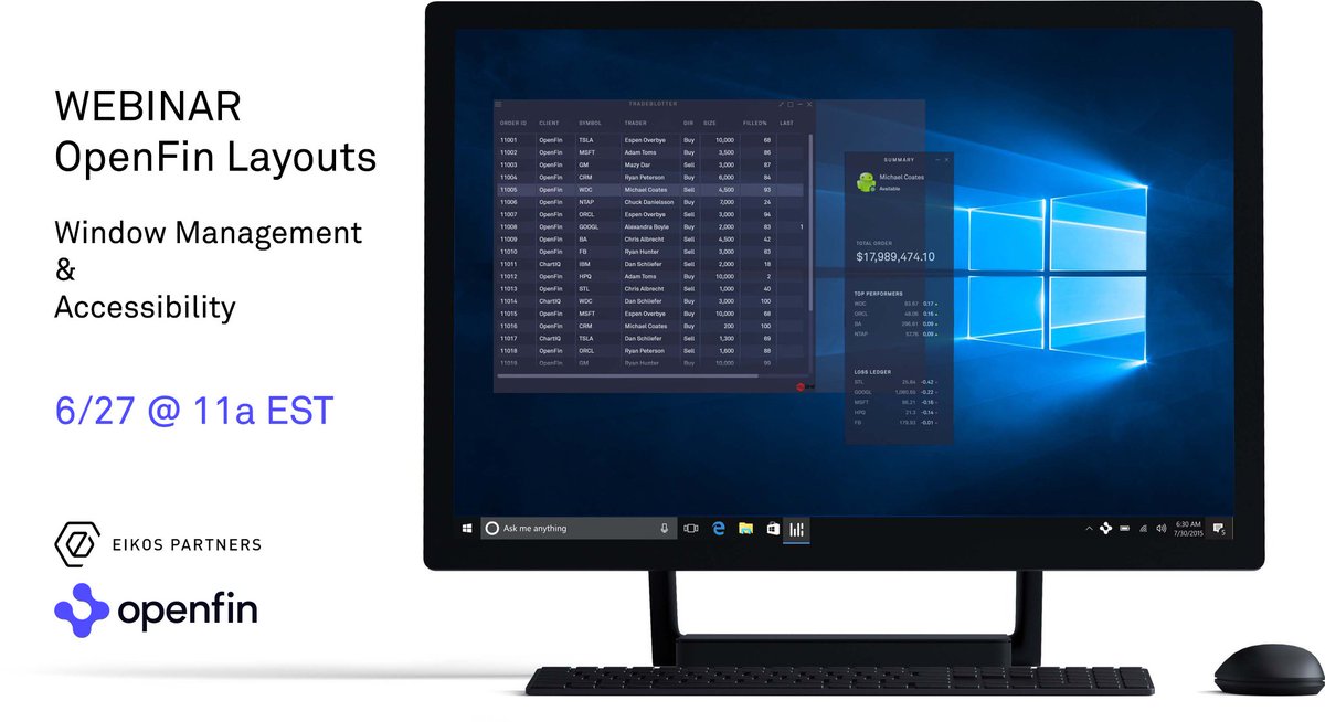 openfintech's tweet photo. THIS WEEK: #OpenFinLayouts Webinar: 6/27 @ 11a EST - @eikospartners will be joining us to discuss and demo several approaches we are taking to make #windowmanagement simple and accessible - Register here > https://t.co/LfYu7NJElE #opensource #fintech #openfin #WallStreet https://t.co/hc0bEEyvQD