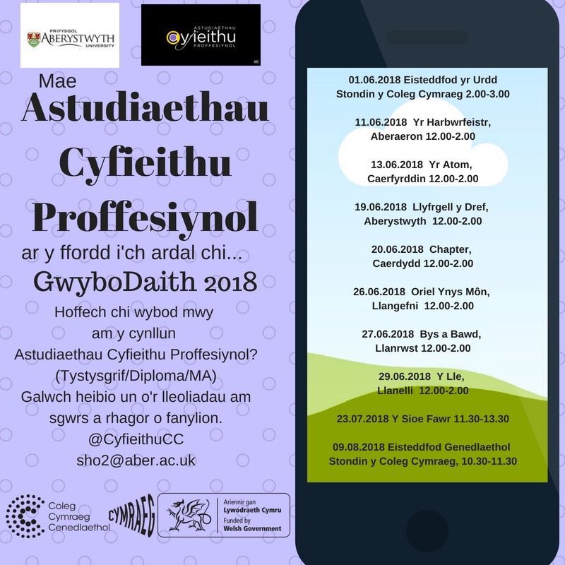 CyfieithuCC's tweet photo. Drigolion y gogledd! Byddwn yn @OrielYnysMon Llangefni 26.06.2018 ac yn @bysabawd Llanrwst 27.06.2018. Galwch heibio am sgwrs a phaned ac i glywed am Astudiaethau Cyfieithu Proffesiynol (MA/Dip./Tyst.). #GwyboDaith2018 #cyfieithu https://t.co/W2r8RwIFBK