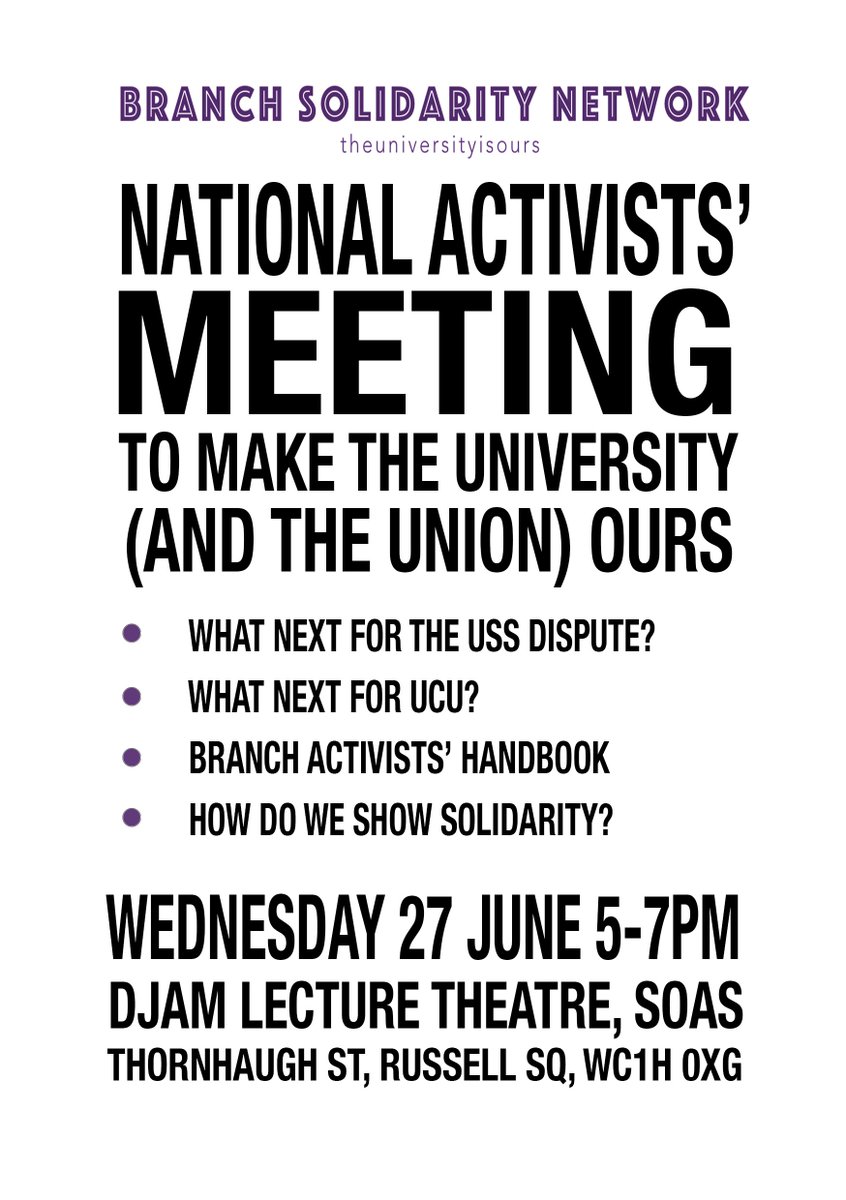 Put it in the diary - next activists' meet-up to discuss UCU democracy, pensions dispute, solidarity work and the activists' handbook we're putting together. 5pm this Wednesday at SOAS, Russell Sq, London - all welcome <a href="/OurUcu/">OurUCU</a> <a href="/LondonUCU/">UCU London Region</a> <a href="/UcuLeft/">UCU Left</a> <a href="/UCU_RankFile/">UCU Rank & File (Revolt)</a> <a href="/USSbriefs/">USSbriefs</a>