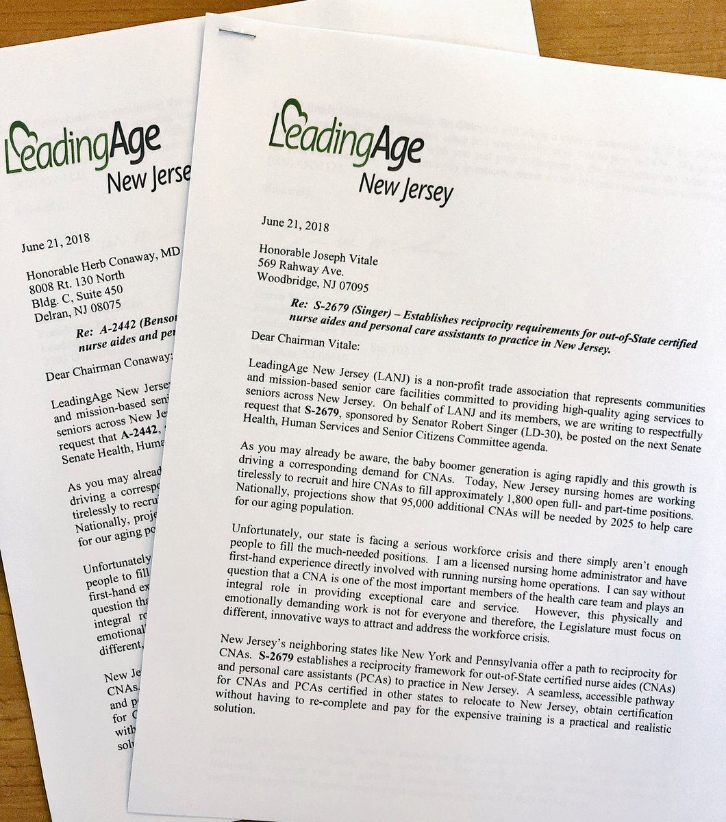 LeadingAgeNJDE's tweet image. We urge Chairmen @senatorvitale @herbconaway to support @bobsingernj @DanielRBenson legislation S-2679/A-2442 that addresses the #CNA workforce crisis by creating a seamless, accessible pathway for out-of-State CNAs to practice in NJ. #practicalsolution #reciprocity