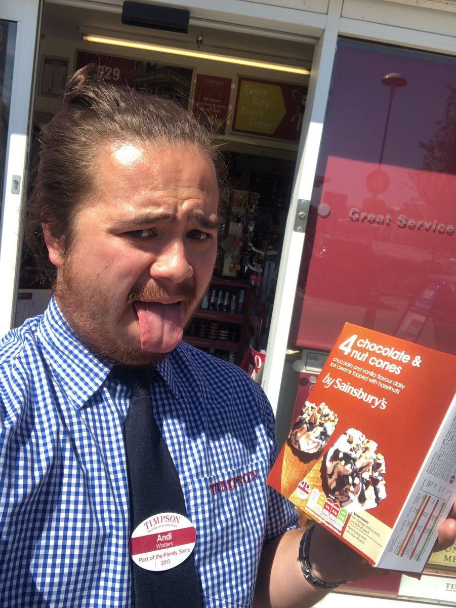 <a href="/darrenbrowna6/">darren brown</a> <a href="/JamesTCobbler/">James Timpson</a> <a href="/Timpson_News/">Timpson_News</a> When the suns beaming off your dish and the supermarket next door only do 4 packs #Timpson #CobblerOnTour #HopeYouLikeIceCream