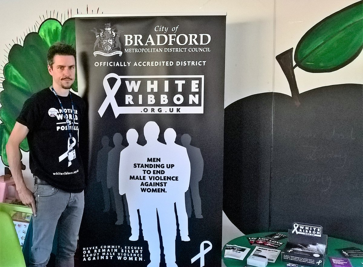 This week <a href="/bradfordmdc/">Bradford Council</a>  #WhiteRibbonUK Ambassadors will be at 9 different events raising awareness of male violence against women, and urging men to help eradicate it. First stop; an excellent #BradfordSafeguardingWeek event in Holme Wood.

#WhiteRibbonBradford
<a href="/WhiteRibbon_UK/">White Ribbon UK</a>