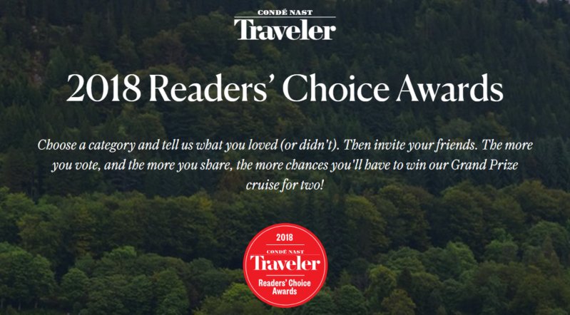 Just 5 days left to vote in the <a href="/CNTraveler/">Condé Nast Traveler</a> Readers' Choice Awards! Every time you submit a survey, you'll be entered to win a Viking Homelands Tour from <a href="/VikingCruises/">Viking</a>. Vote now! bit.ly/CondeNast2018A… #CondeNast
