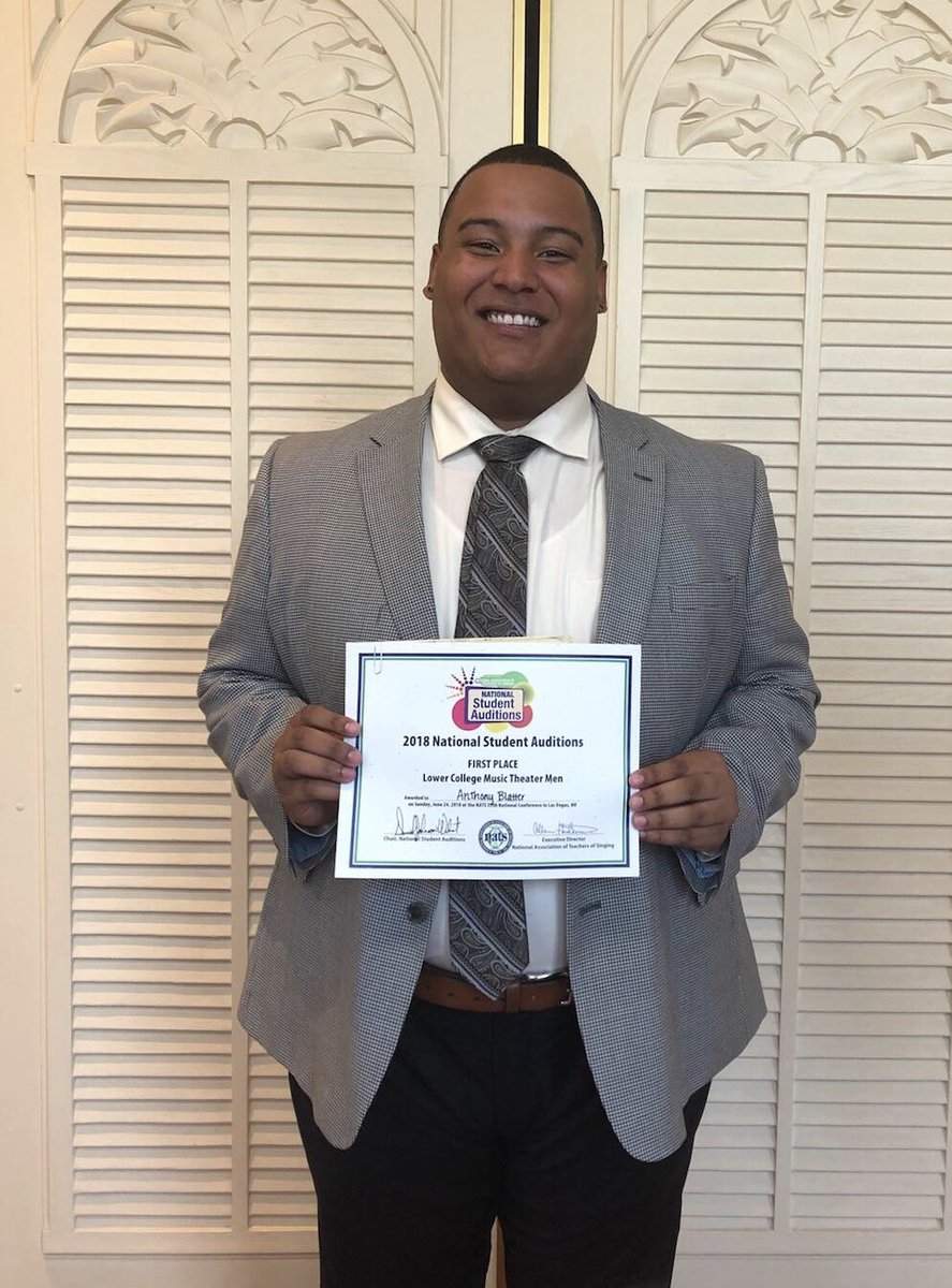 Congratulations to Mr. Anthony Coleman Blatter on winning first place in the NATS National Student Audition yesterday in Las Vegas! Anthony is currently a double major in Vocal Music Education and Vocal Performance. Anthony is a voice student of Professor Steven Tharp.