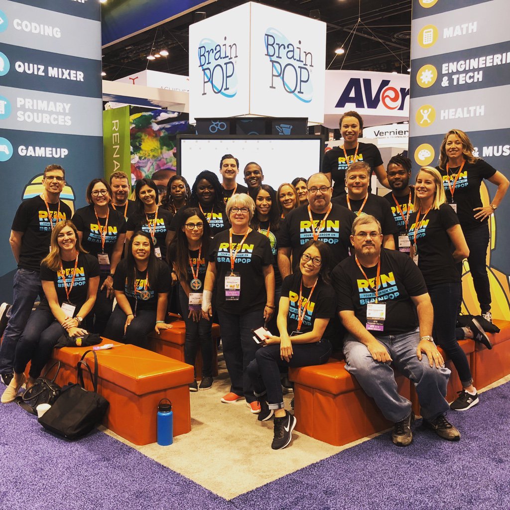 mslinch's tweet photo. This team is ready to show you show you how can integrate coding into every subject. Come learn about Creative Coding on #BrainPOP. #Iste18 #scratch #vidcode https://t.co/zfiZkUTn5z