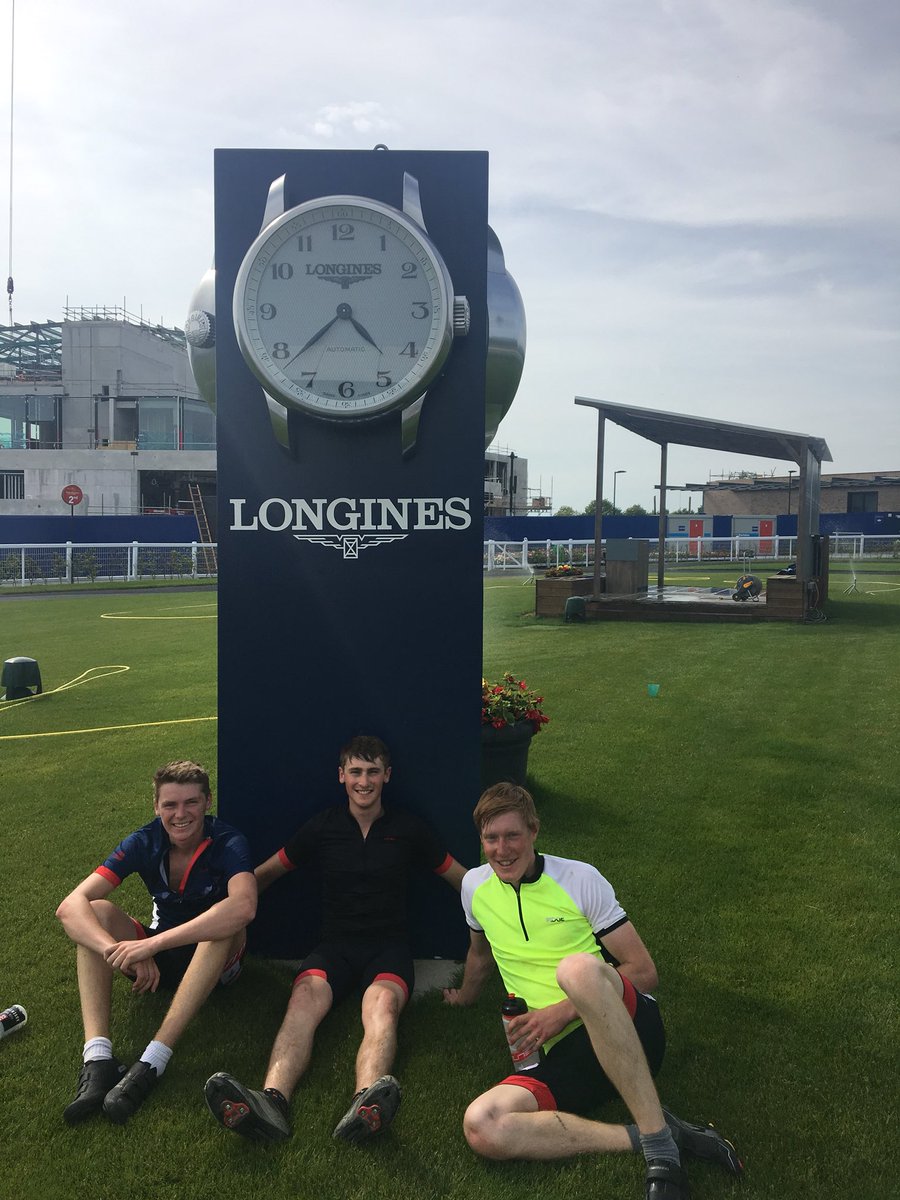 curraghrace's tweet photo. The jockeys have arrived! They have cycled from Wexford to @curraghrace today! 

@ewhenderson1 , @edwardwabailey @ZBaker94 &amp; Hugh Nugent left Fishguard yesterday (pic) &amp; kick started a mammoth 1442km cycle to all 26 Irish Racecourse’s today! ☀️ 🚲 🐎 https://t.co/Wts0haLgpZ