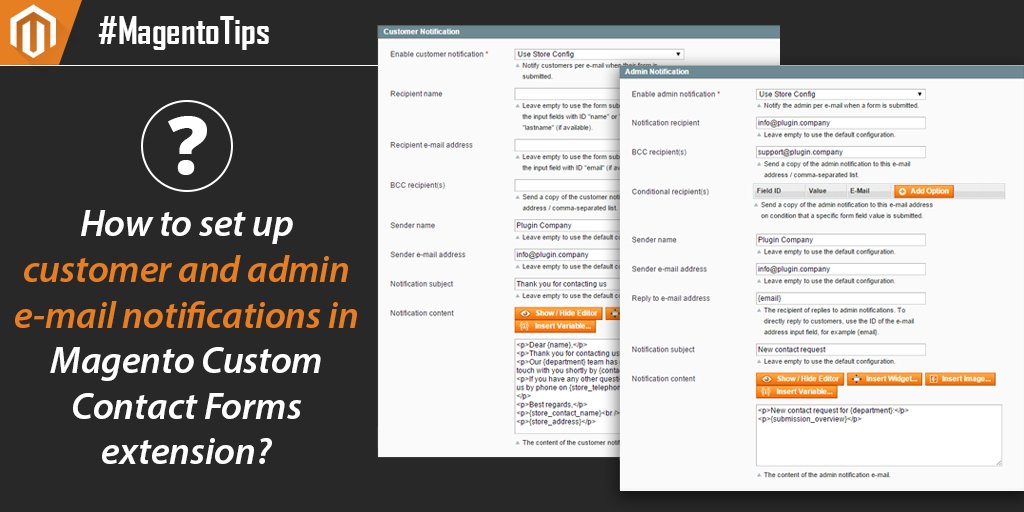 plugincompany1's tweet image. [Free Tutorial] How to set up customer and admin e-mail notifications in #Magento Custom #ContactForms extension? 
Find out here ➡ buff.ly/2yFLE2v

#MagentoTips