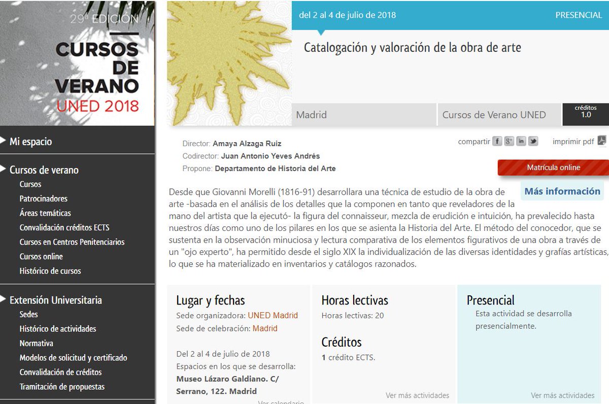 Hoy queremos desde <a href="/grupohieart/">Grupo HIEART</a> difundir este interesante Curso de Verano extension.uned.es/actividad/idac… sobre Catalogación y Valoración de una Obra de Arte <a href="/mercadoarteURJC/">Mercado del ArteURJC</a> Si os animáis, aún estáis a tiempo de matricularos.