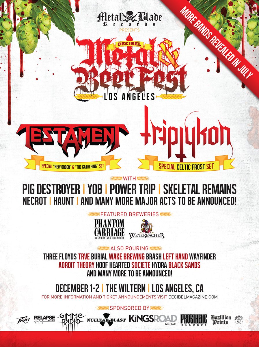 Decibel Magazine (@dbmagazine) on Twitter photo .<a href="/testament/">Testament</a>, <a href="/Triptykon/">Triptykon (Official)</a> (playing an all-Celtic Frost set), Pig Destroyer, <a href="/quantumyob/">YOB</a>, <a href="/powertriptx/">POWER TRIP</a> and more confirmed for Decibel Metal & Beer Fest: Los Angeles! decibelmagazine.com/2018/06/25/dec… #dBmbfLA .<a href="/testament/">Testament</a>, <a href="/Triptykon/">Triptykon (Official)</a> (playing an all-Celtic Frost set), Pig Destroyer, <a href="/quantumyob/">YOB</a>, <a href="/powertriptx/">POWER TRIP</a> and more confirmed for Decibel Metal & Beer Fest: Los Angeles! decibelmagazine.com/2018/06/25/dec… #dBmbfLA