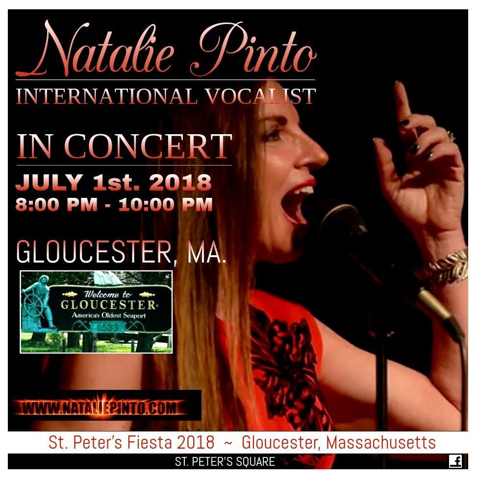 Friends &amp; Family... This coming weekend, if you're in the area come check out my Concert (with my my amazingly talented band) @ Gloucester, Mass (near Boston)!! Love to see you... nataliepinto.com  Love, Natalie 🎶💞 ~ feeling excited in Gloucester, Massachusetts