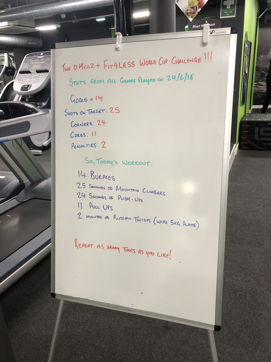 Have you tried our world cup challenge yet? 

5 stats, 5 exercises! 

Changing everyday for some variety 

Repeat till you have you summer body!

Join the challenge today and get closer to your fitness goal at

join.f4l.com/ManchesterPicc…

#worldcup #fitness #gym #fitness