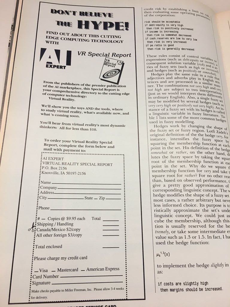 Ad from March 1992 AI Expert magazine about the “new Virtual Reality technology”