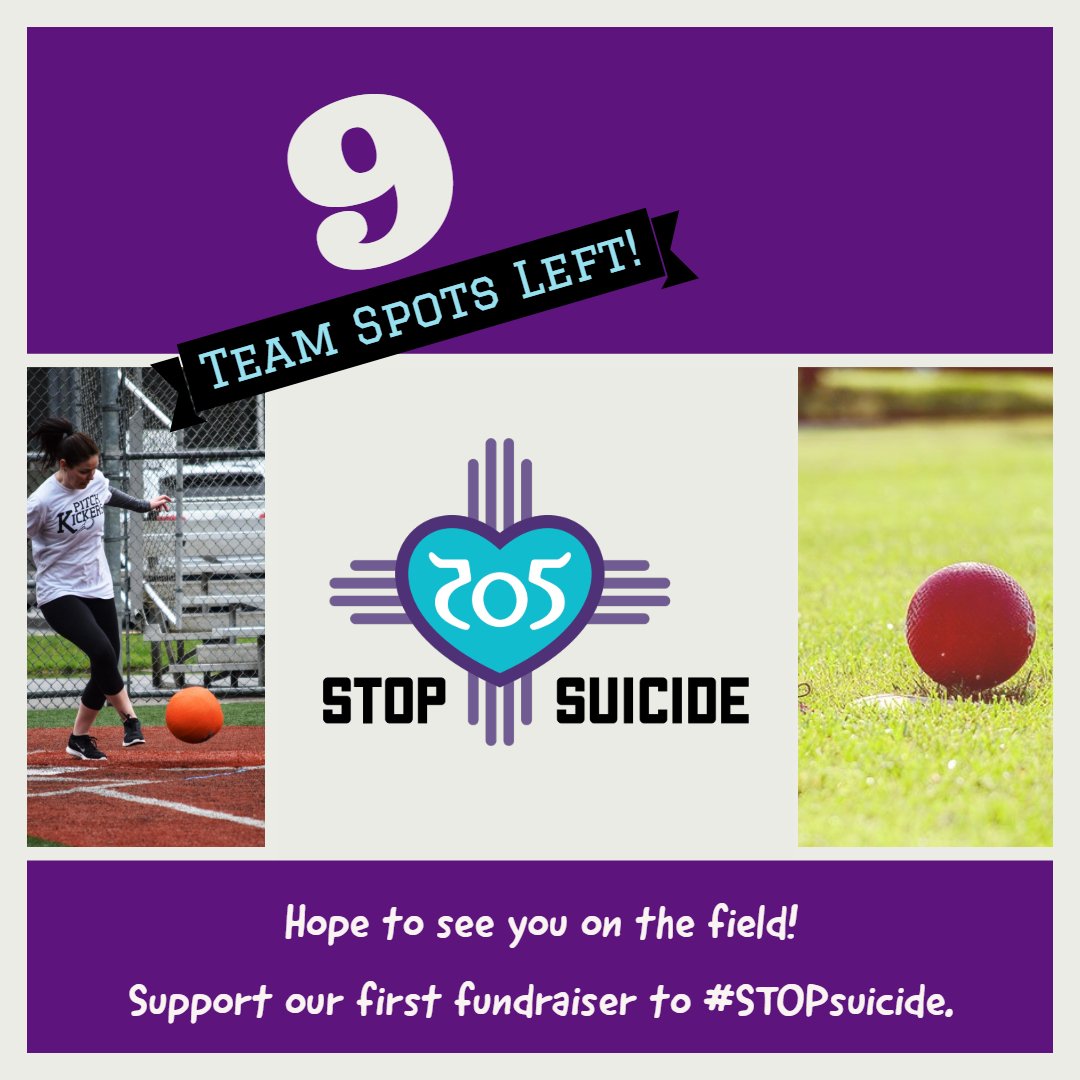 We have about 9 team spots available for the Kickball Tournament fundraiser! To learn more about our event, visit: bit.ly/505KICKBALL 
#suicideprevention #505stopsuicide #playfarmington #joltyourjourney