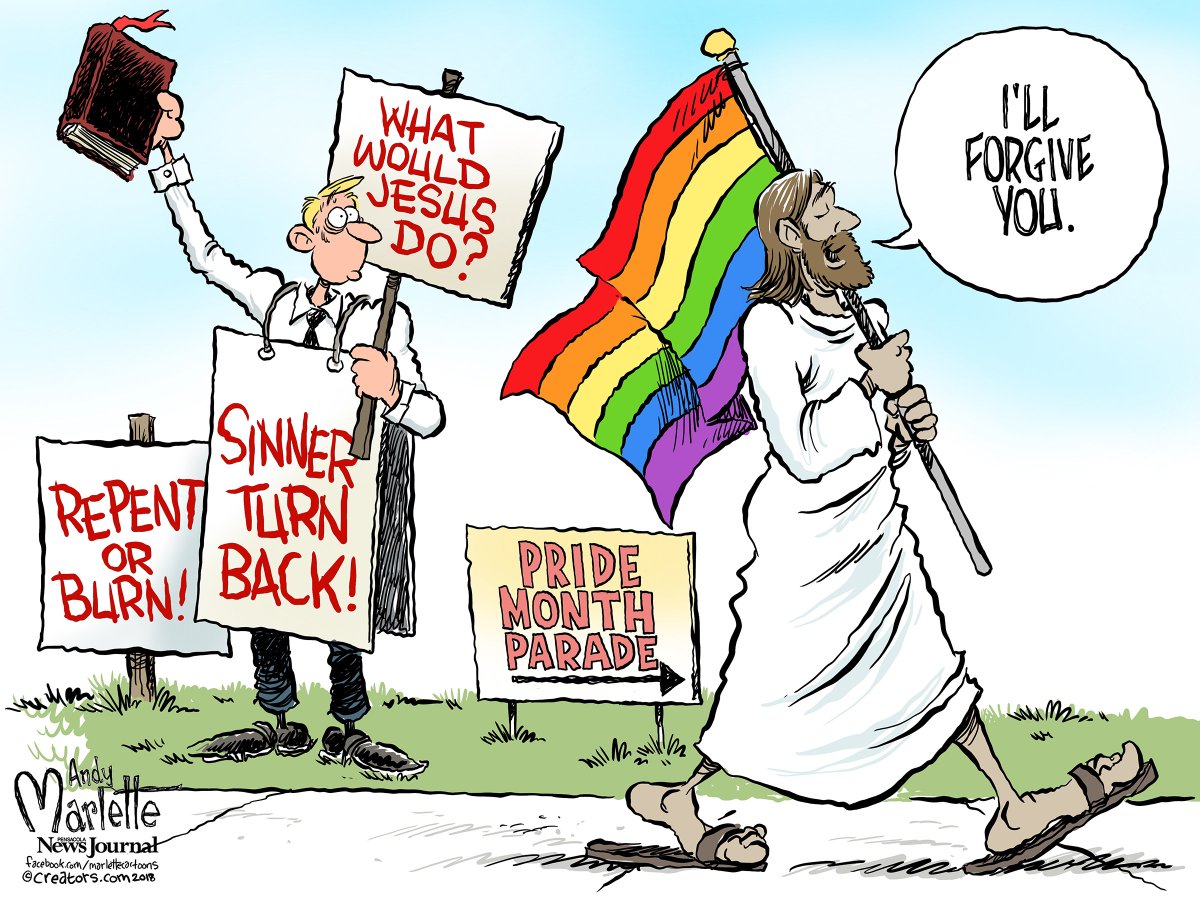AndyMarlette's tweet photo. New cartoon: #PrideMonth and preachers https://t.co/lTEKWVttQ7