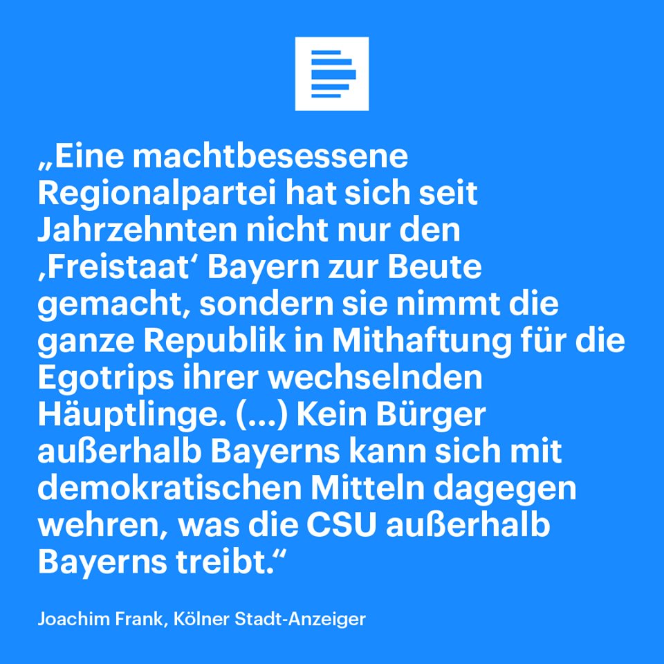 MichaelB2861's tweet photo. @CSU Ihr ändert besser euren Namen in
#CSAfD = ChristlichSozialeArmleuchterfürDumme
Nach #Abgeordnetenwatch sind #CSUPolitiker, die schlimmsten Abzocker in unserer Gesellschaft!
Ergo auch politisch eine Null! https://t.co/gxNVnf5HEK