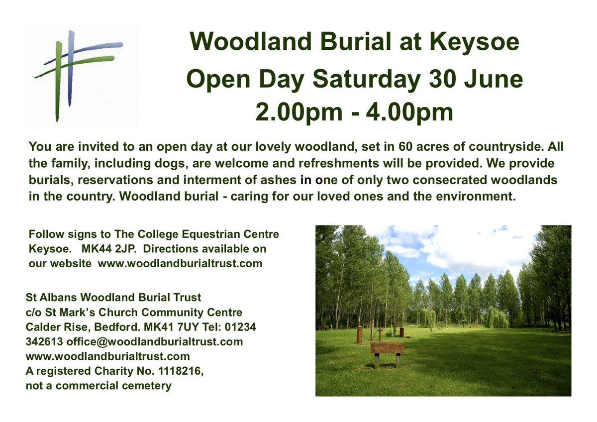 The St. Alban's Woodland Burial Open Day is on Saturday 30 June (this Saturday!) from 2-4pm <a href="/SAWoodlandTrust/">Woodland Burial</a> - facebook.com/stalbanswoodla…