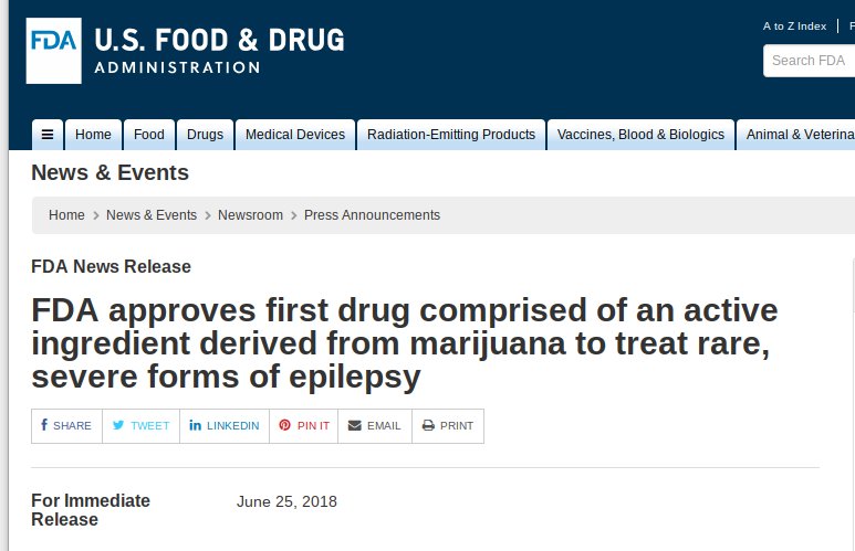 CannabisWire's tweet photo. BREAKING: @US_FDA has approved GW Pharmaceuticals' Epidiolex as the country's first cannabis plant-based pharmaceutical medication.
https://t.co/AyHQDad9A7 https://t.co/Lv8JcG1m0I