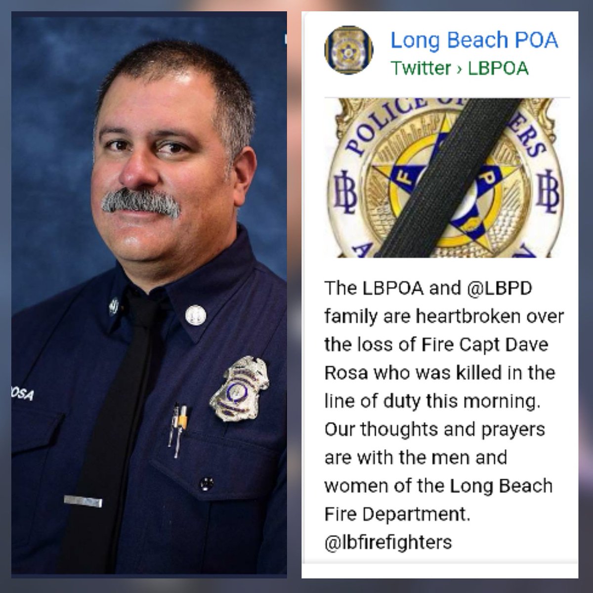 #Sad day in Long Beach. Captain Dave Rosa shot and killed while responding to a Fire Call. #fallen #hero #longbeach #Fire #ems #firstresponder #sadday # fire dept attacked #LosAngeles #RIP