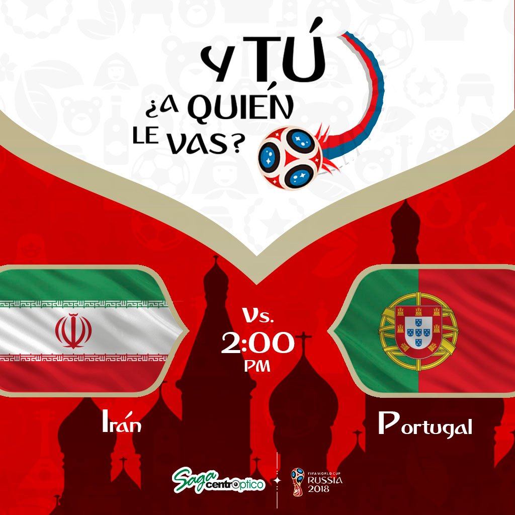 opticasaga's tweet photo. ¿Y tu a quién le vas? . Irán VS Portugal 2:00 p.m . ¡Coméntanos!... 👓⚽ . . #futbol #mundialfifarusia2018 #mundialfutbolrusia2018 #Iran #Portugal #partidosdehoy25/06 #J25 https://t.co/Sy0VamRlAJ
