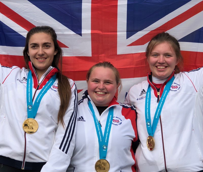 TEAM GOLD: Great photo of the junior women’s trap team! Also fantastic individual performances from Fergusson who finished 4th, and Campos-Martyn who finished 5th. #IGoBeyond