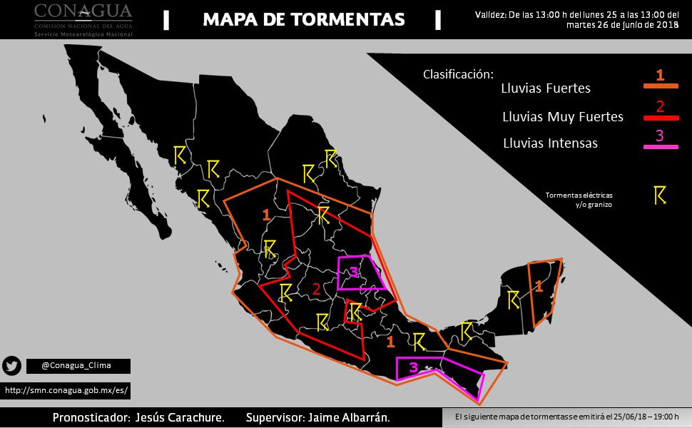 conagua_clima's tweet photo. Mapa de #Tormenta #Pronóstico a 24 hrs en: https://t.co/ml78TVQCL2 https://t.co/B7kE5cKKWg
