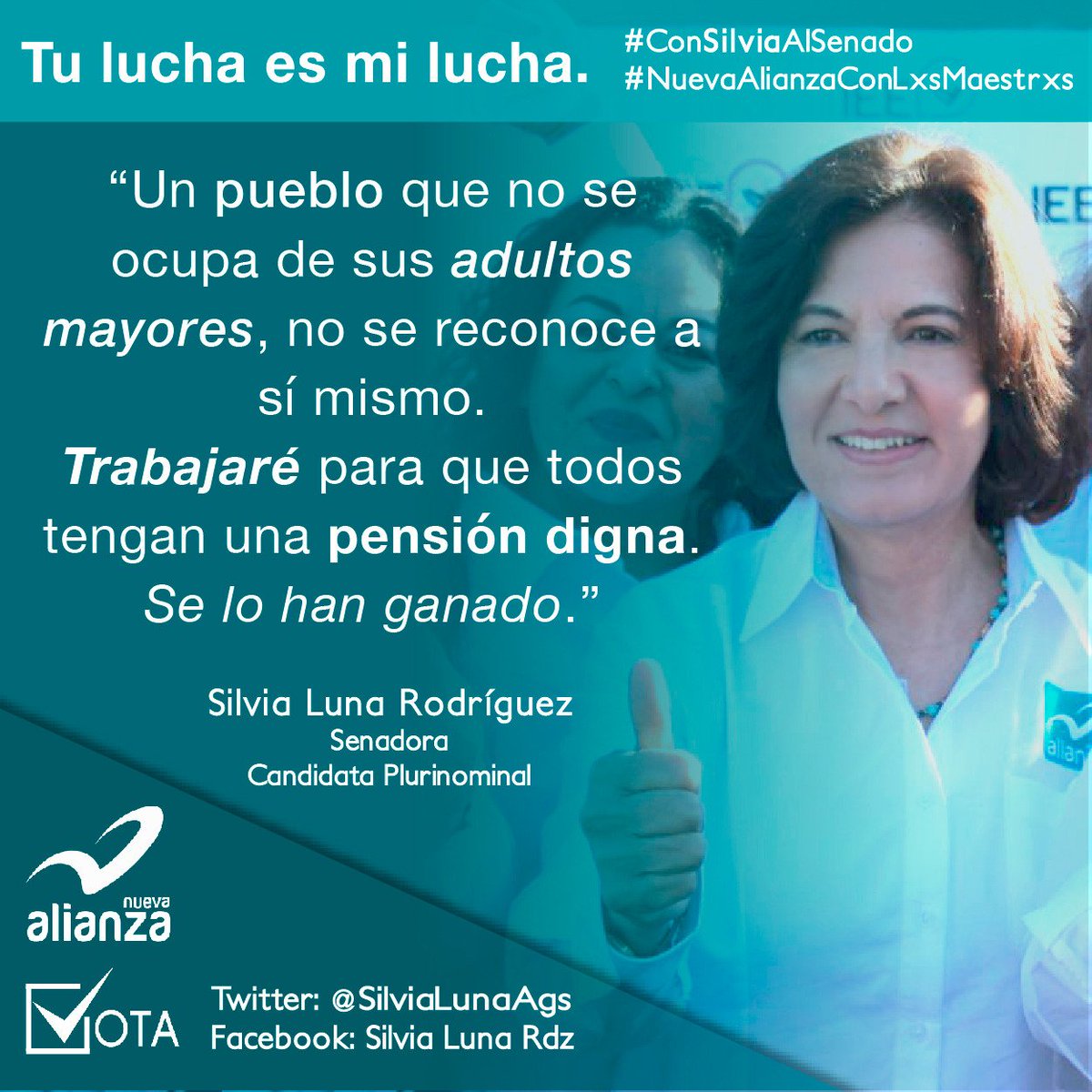 SilviaLunaAgs's tweet photo. "Tu lucha es mi lucha" @SilviaLunaAgs #ConSilviaAlSenado #NuevaAlianzaConLxsMaestrxs https://t.co/0s4uWGY3MJ