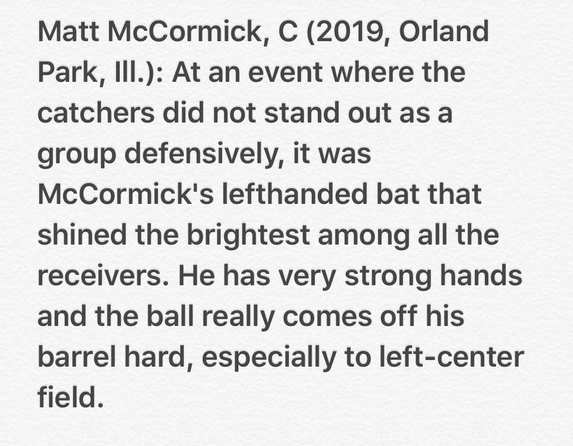 ChicagoELITE18u's tweet image. PG write up on TOS (@m_mccormick9)...good thing MLB scouting directors saw the same thing too. #MLBDraft2019 #thegrindisreal #hmmm #nobattinggloves  #goodoleboys #wheresJOE #Birdman
@ChiScoutsAssoc  @stlbaseball1