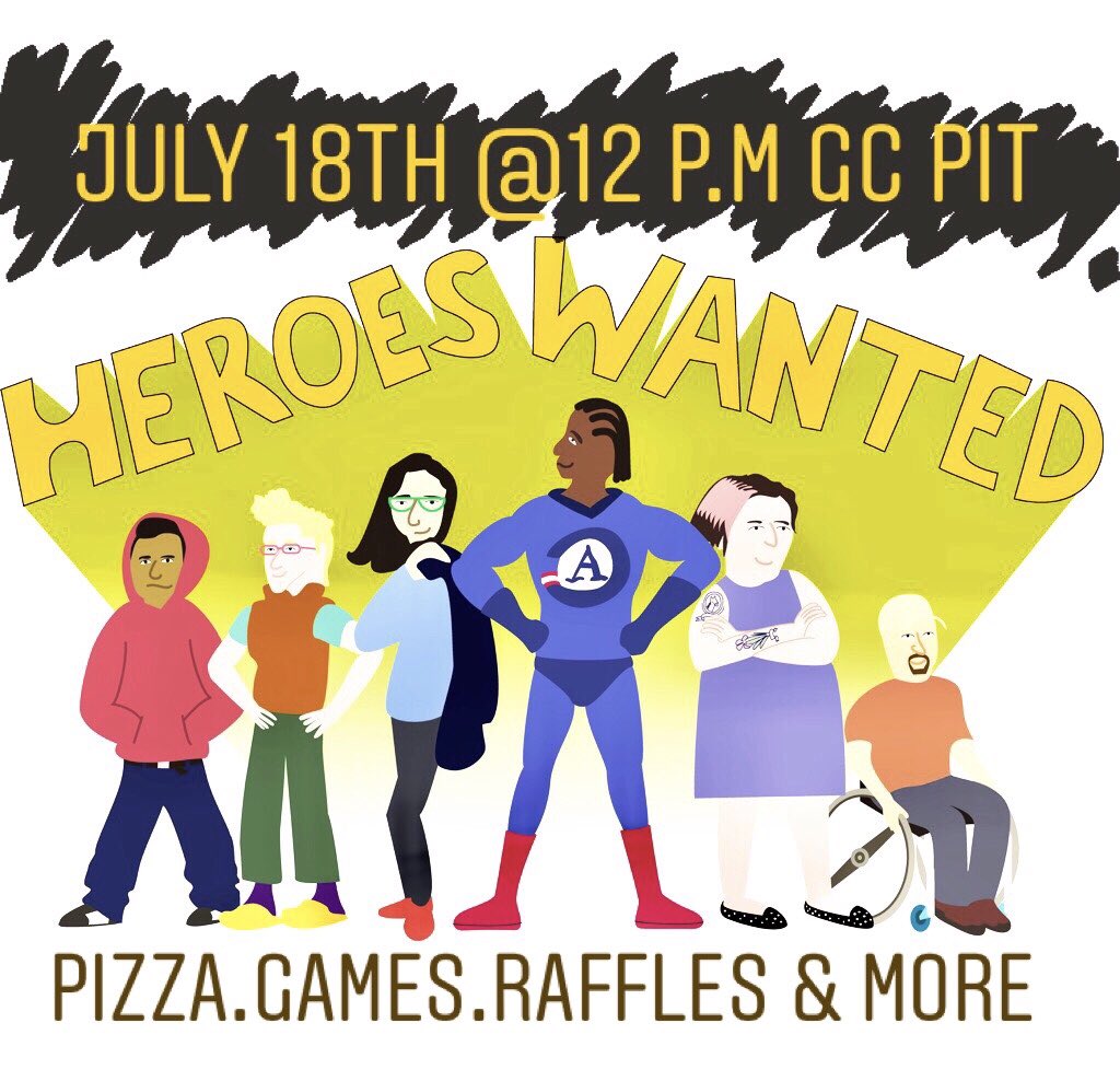 JOIN US FOR #ABHeroes on Wednesday, July 18th from 12PM - 2PM 🚨 Meet some heroes and hear what Social Causes/Issues they stand for! Pizza, games, raffles &amp; more surprises will be happening! Pass by and learn more about Alternative Breaks!! ✈️ 💫
