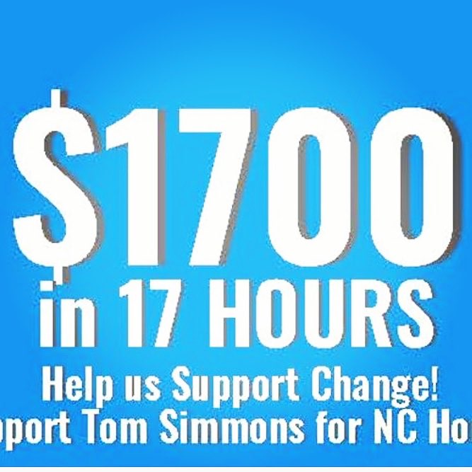 simmons4nchouse's tweet photo. Follow the link to donate to my campaign for NC House in District 17! We are trying to raise $1700 in 17 hours from 6am to 11pm on June 26th. Thank you for your support! #BlueWave2018 #simmons4nchousedist17 https://t.co/5pkDhDSqVi https://t.co/vdBhV5cYUf