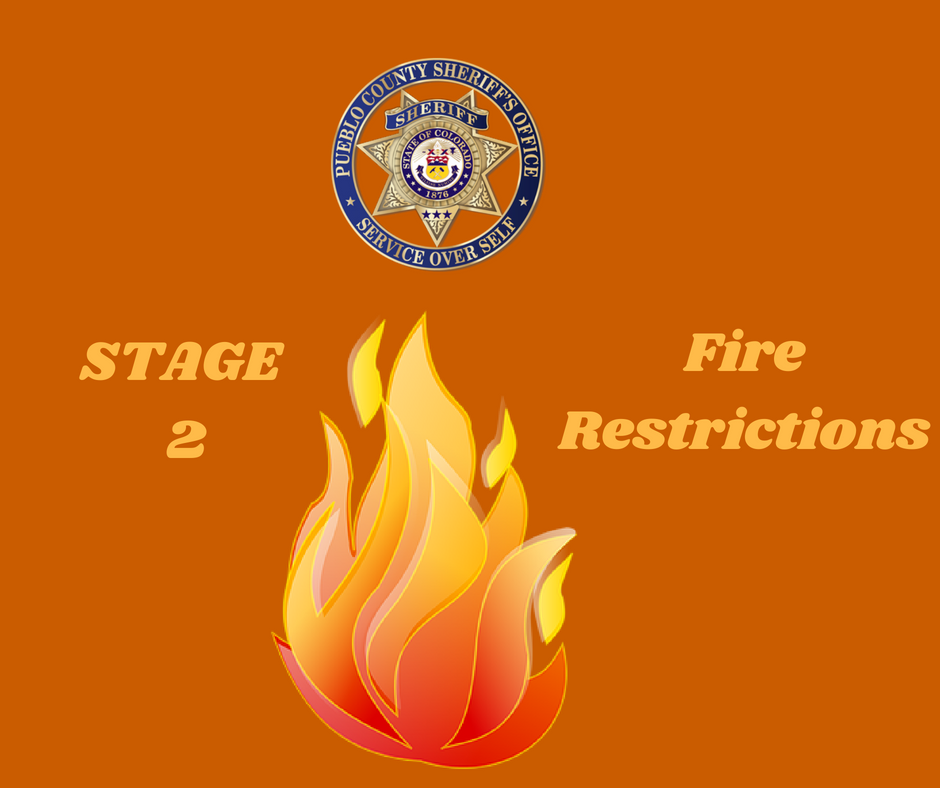 Sheriff Taylor implements Stage 2 fire restrictions for Pueblo County today due to continued dry conditions and persistent high fire danger. More on what these restrictions mean at sheriff.co.pueblo.co.us/pio/?p=3747