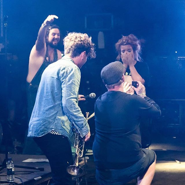 hackneycolliery's tweet photo. Is #ThrowbackMonday a thing? Anyway - this happened a year ago today - #proposal during our #Glastonbury set! ⠀
⠀
#JackAndJess #SheSaidYes #Congratulations #GoodExcuseForAPartyTune https://t.co/A6gvfAc888 https://t.co/DBT4S3GfxW