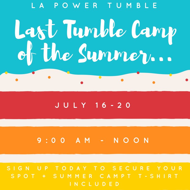 lapowertumble's tweet photo. Our last camp of the summer is just a few weeks away..sign up today to secure your spot!!! 💜 #lapowertumble #summercamp2018 #tumble https://t.co/eLBzLcnuqF