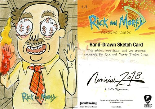 Cryptozoic's tweet photo. Retweet and reply to this tweet with your favorite #RickandMorty character from Season 1 for your chance to win this 1-of-1, hand-drawn Sketch Card by Vinicius Moura! Winner announced on 7/2!

@RickandMorty Trading Cards Season 1 AVAILABLE 6/27! https://t.co/N3s2AFjTYJ https://t.co/IYcluaGnGI